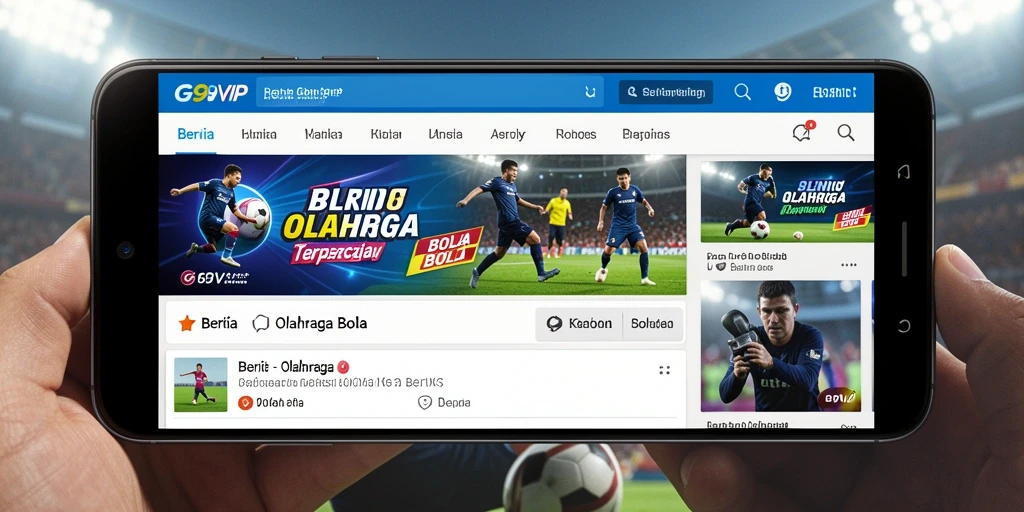 Antarmuka G9VIP yang sederhana dan informatif untuk berita olahraga bola.