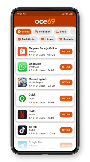 Tampilan katalog aplikasi oce69